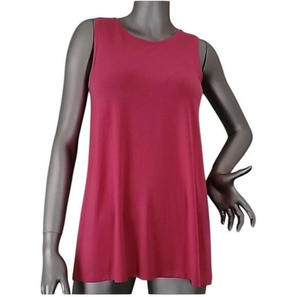NWT Eileen Fisher Fine Jersey Crewneck Shell Women's Size L Geranium Pink Tencel - Picture 1 of 7